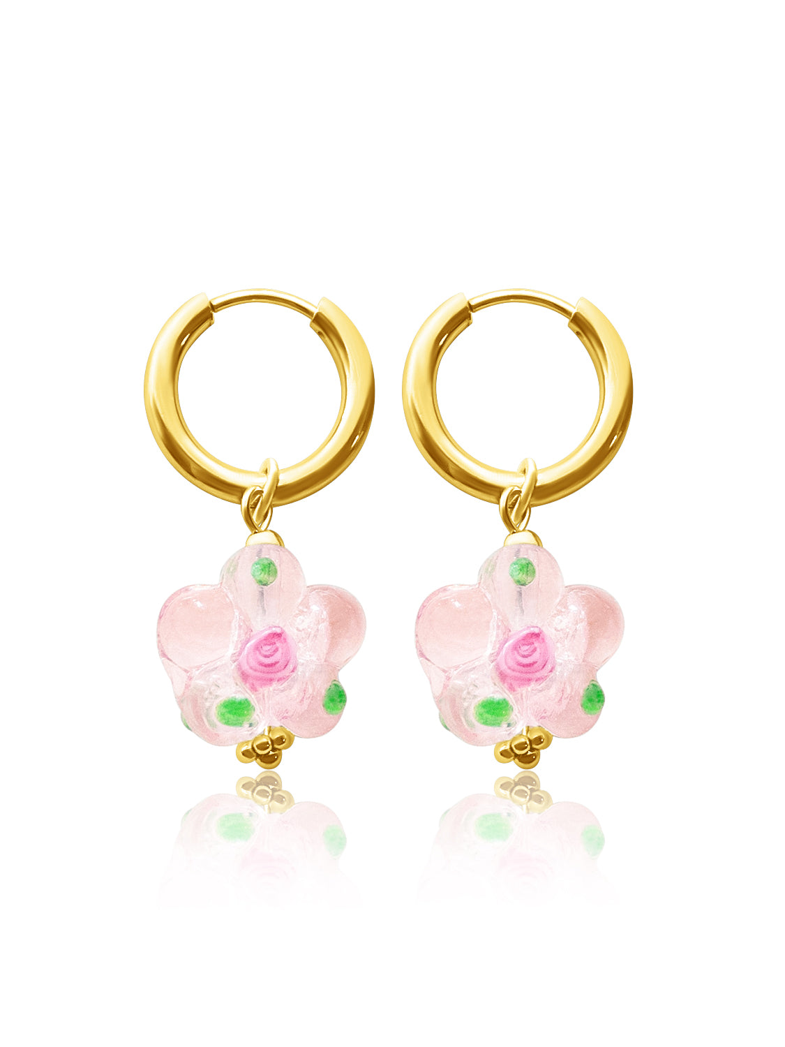 Glass Flower Hoops   Sweet Pink  Gold1 copy
