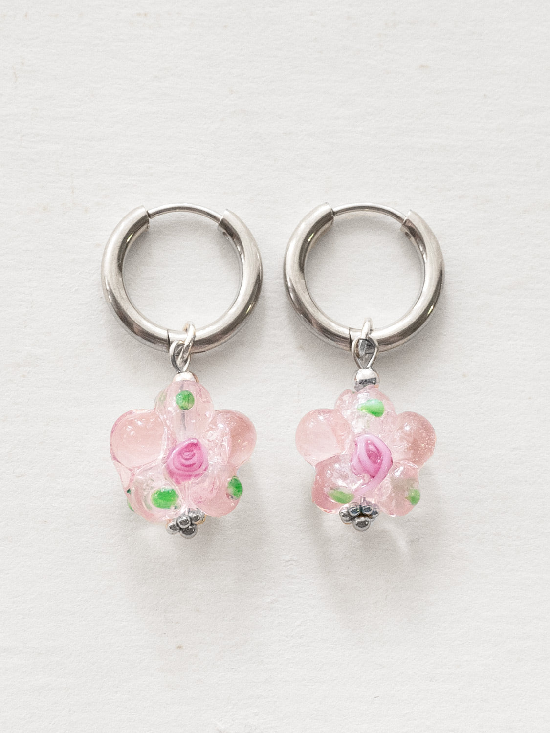 Glass Flower Hoops - Sweet Pink, Gold