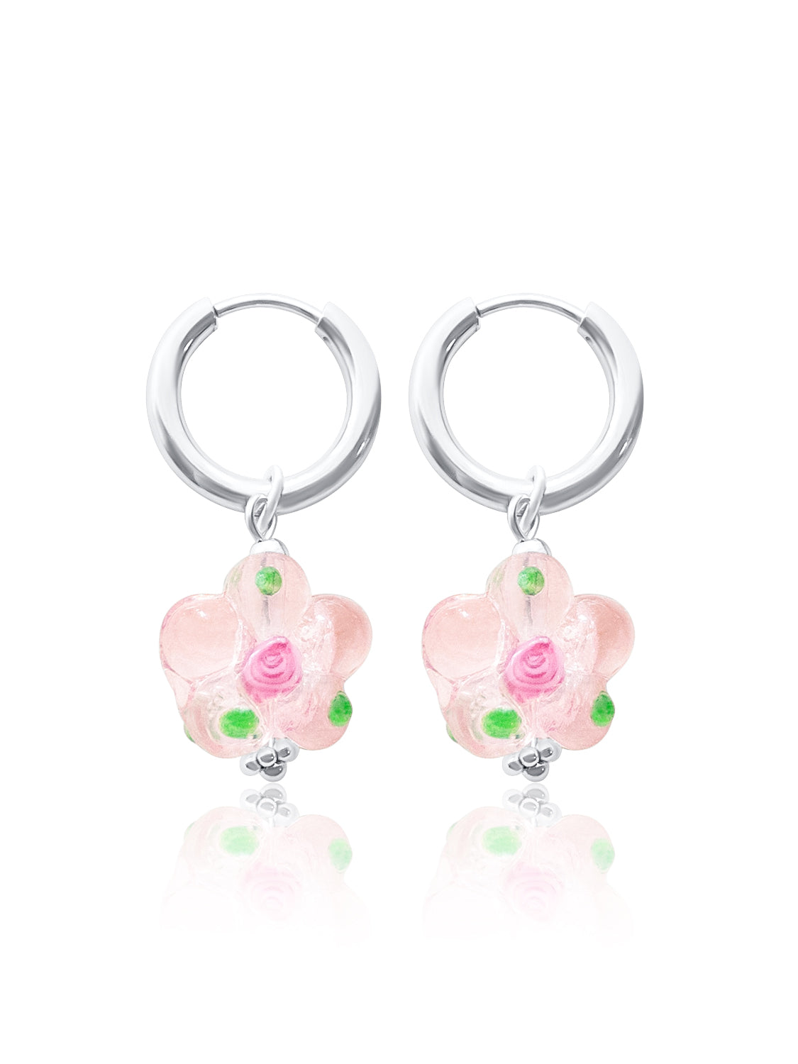 Glass Flower Hoops   Sweet Pink  Silver1 f2e285bf cf8c 4945 a150 d27ee782c4c5