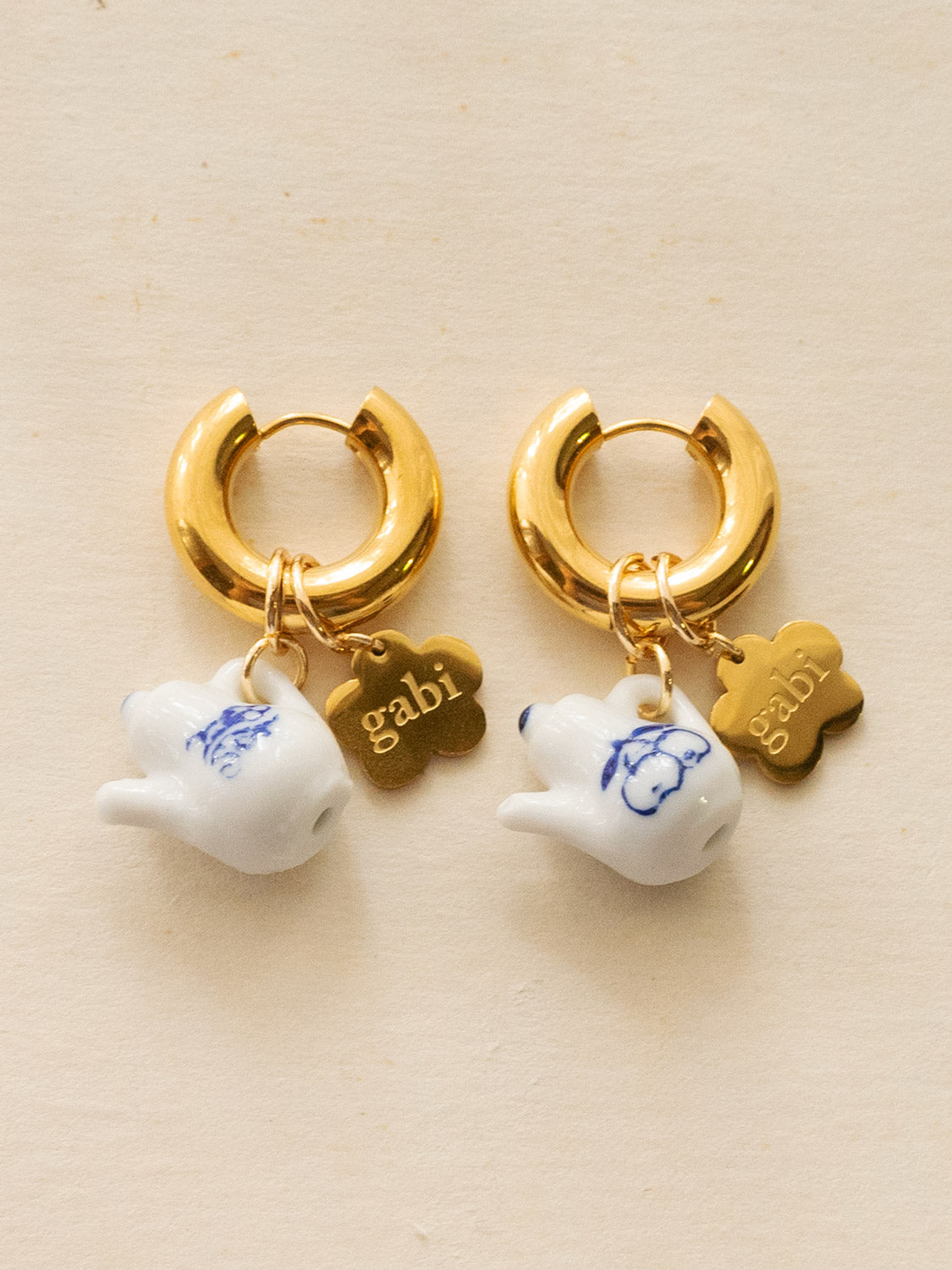 Gold Chunky Hoops - Ceramic Teapot, Gabi Flower