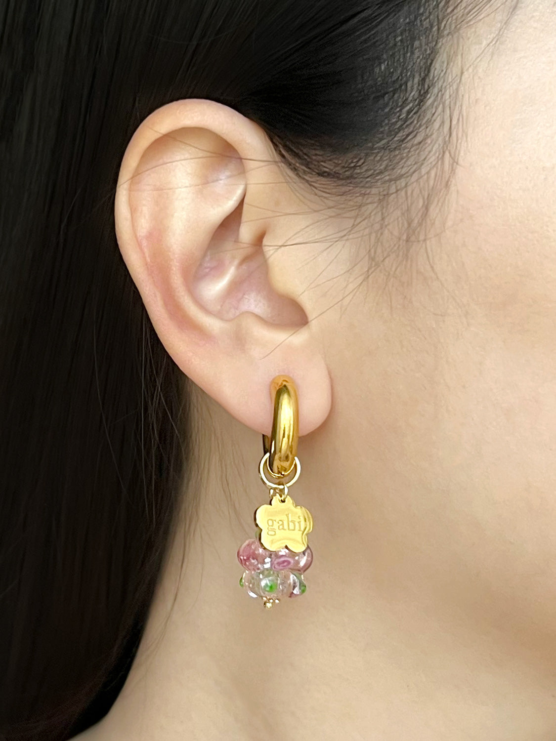 Gold Gabi Charm Necklace, Stainless Steel - Pink Glass Flower