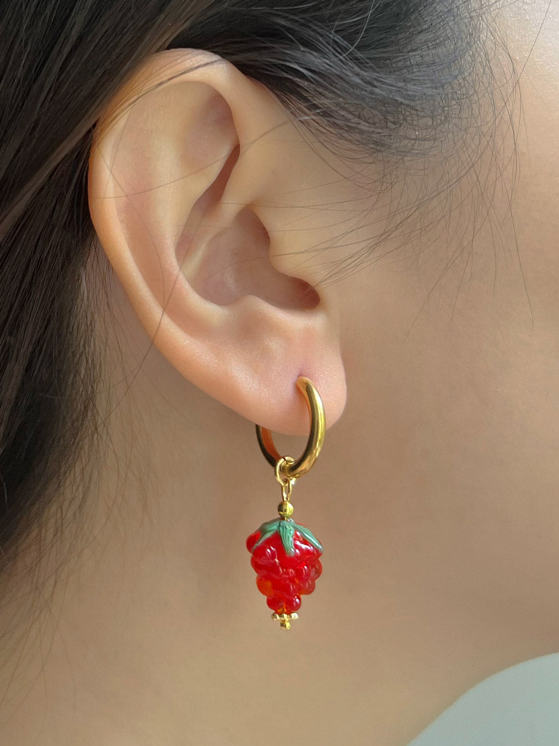Gold Hoops - Mini Glass Raspberry