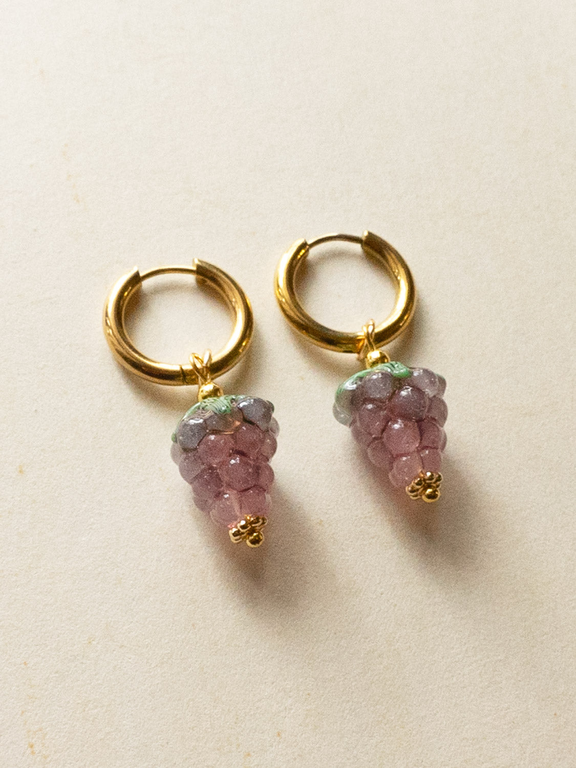 Gold Hoops - Mini Glass Vintage Grape