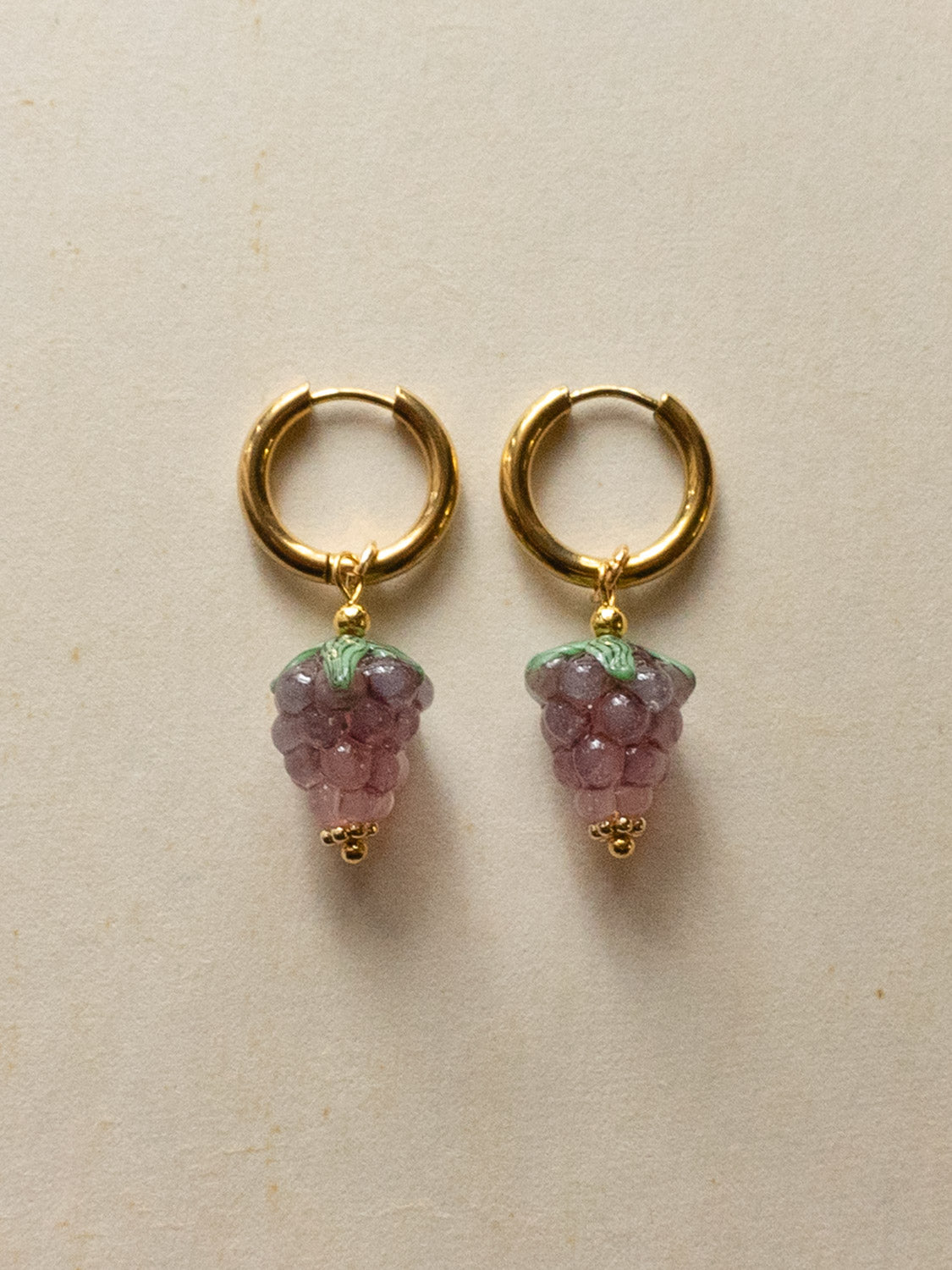 Gold Hoops - Mini Glass Vintage Grape