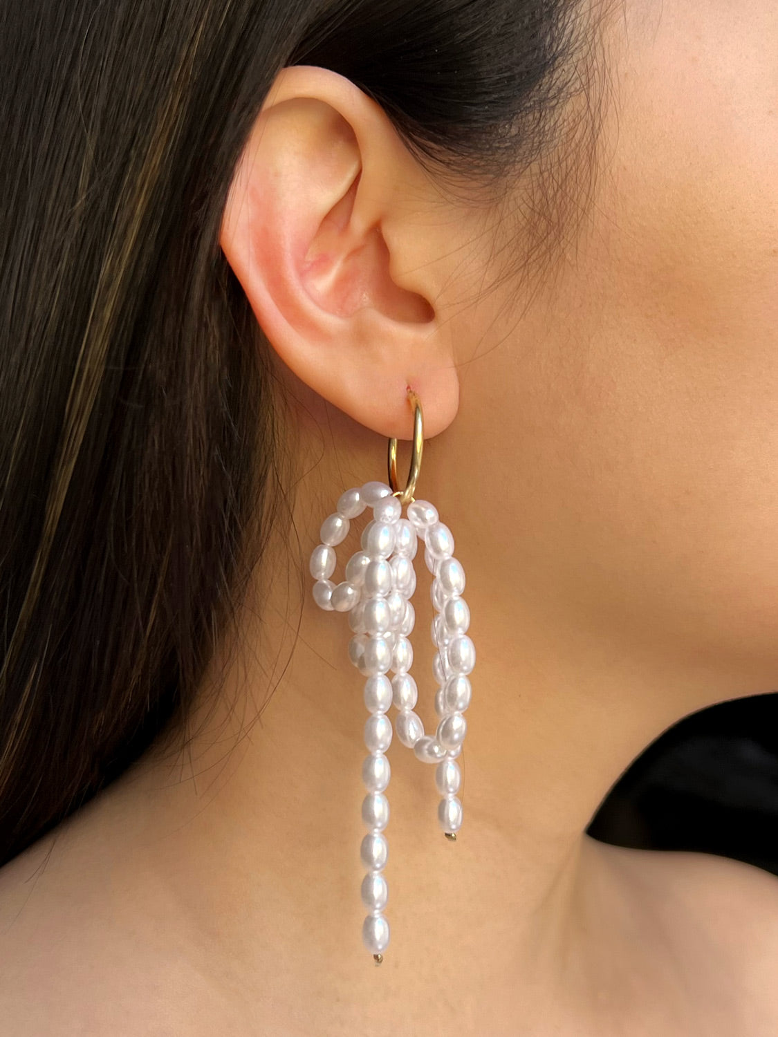 Gold Hoops With Cascading Pearls5