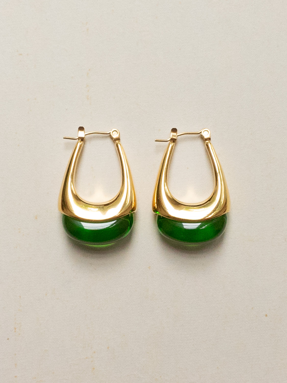 Gold Lucite Hoops   Green