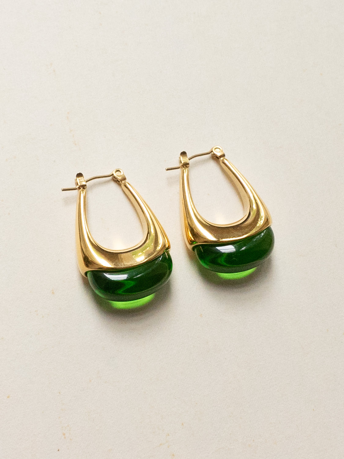 Gold Lucite Hoops   Green2