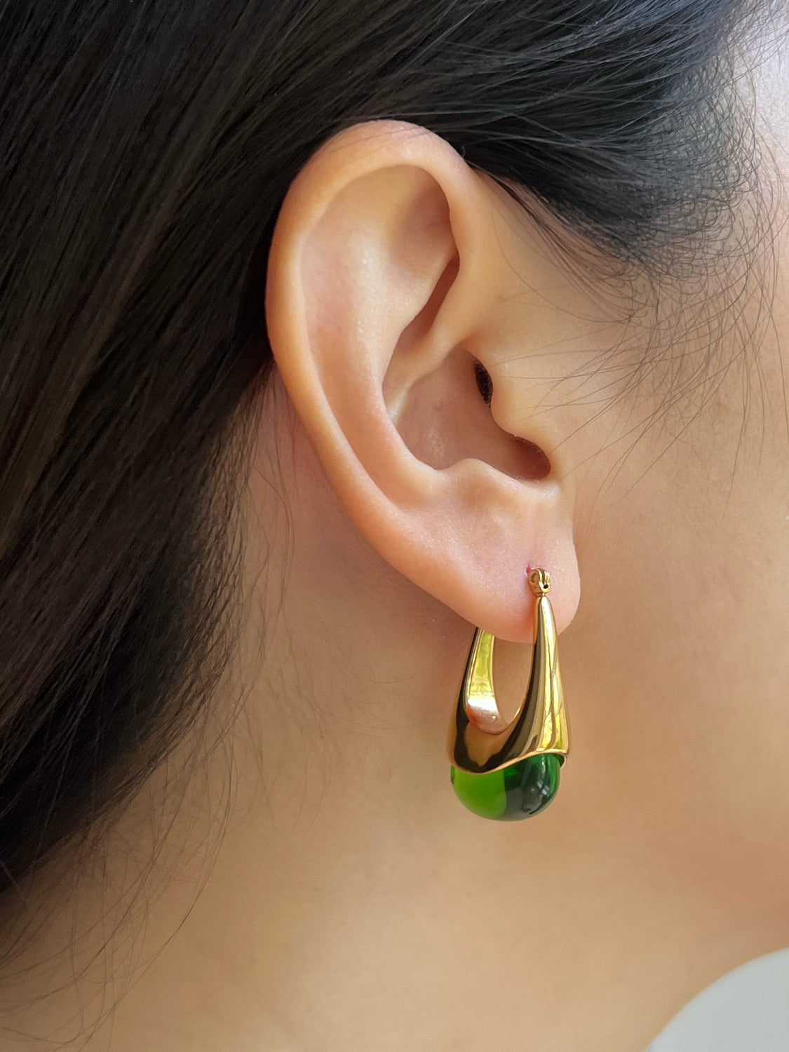 Gold Lucite Hoops - Green