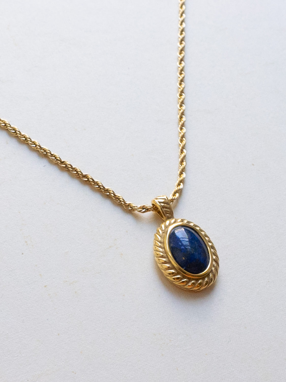 Gold Necklace with Lapis Lazuli Stone Pendant