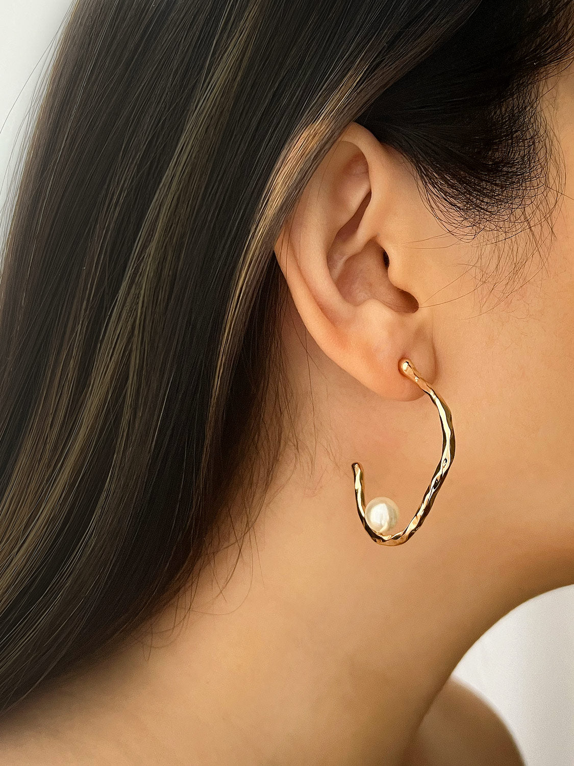 Gold Open Hoops with Pearls