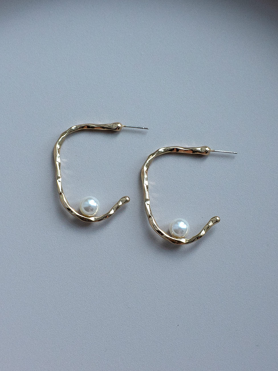 Gold Open Hoops with Pearls