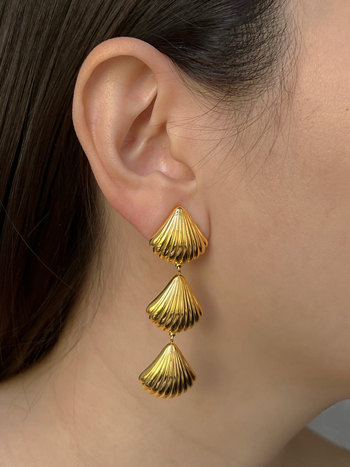 Gold Triple Shell Earrings