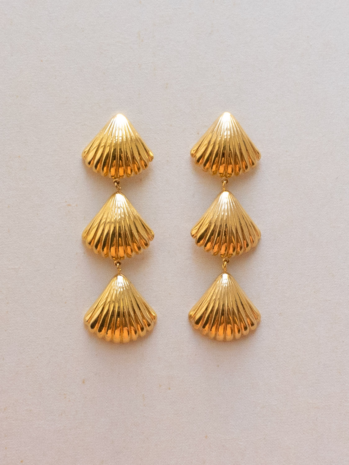 Gold Triple Shell Earrings