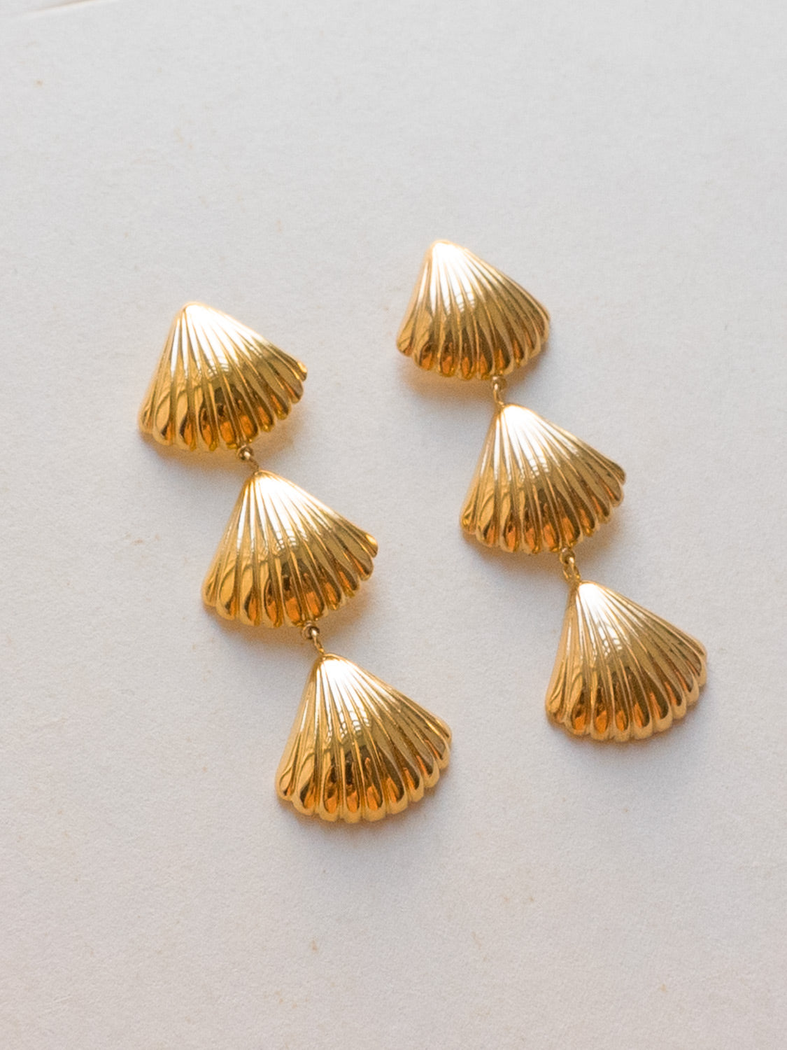 Gold Triple Shell Earrings