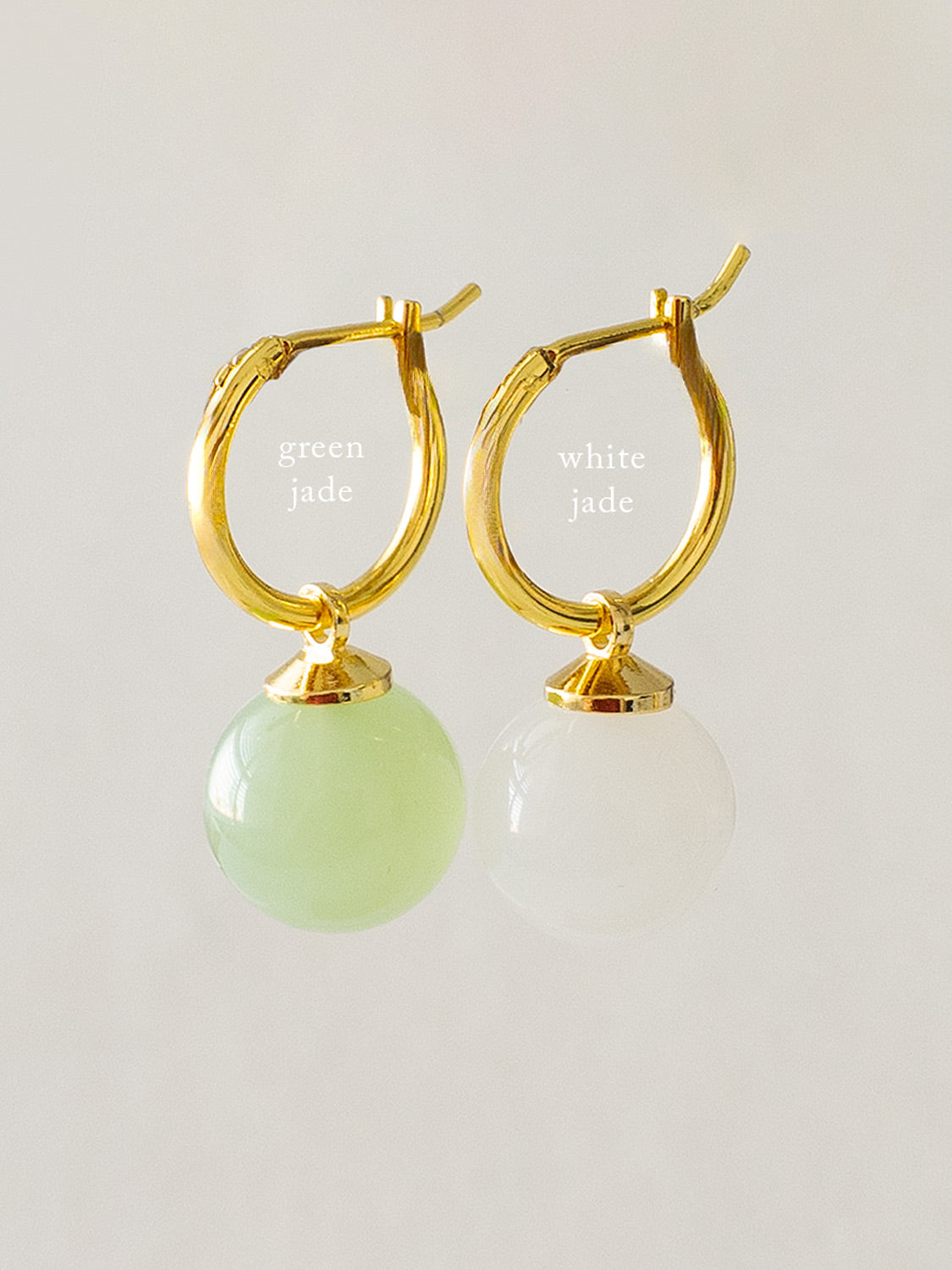 Green Jade Ball Hoops, S925 - Gold