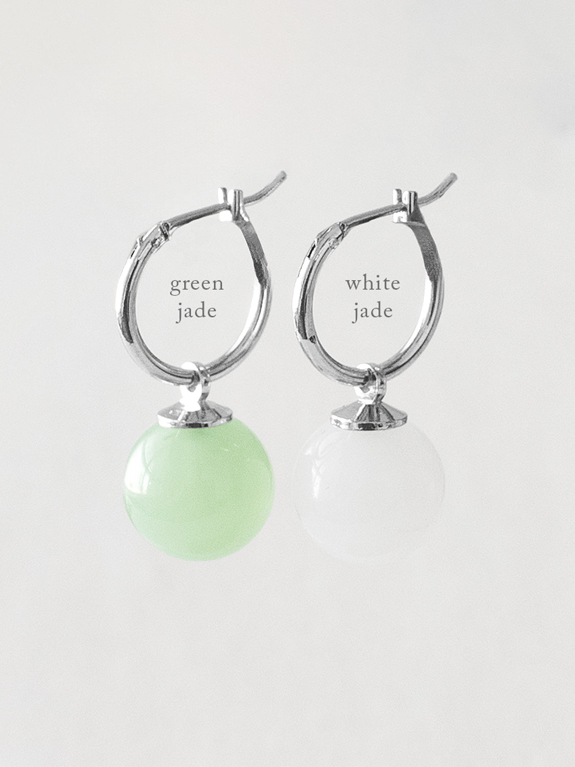 Green Jade Ball Hoops, S925 - Silver