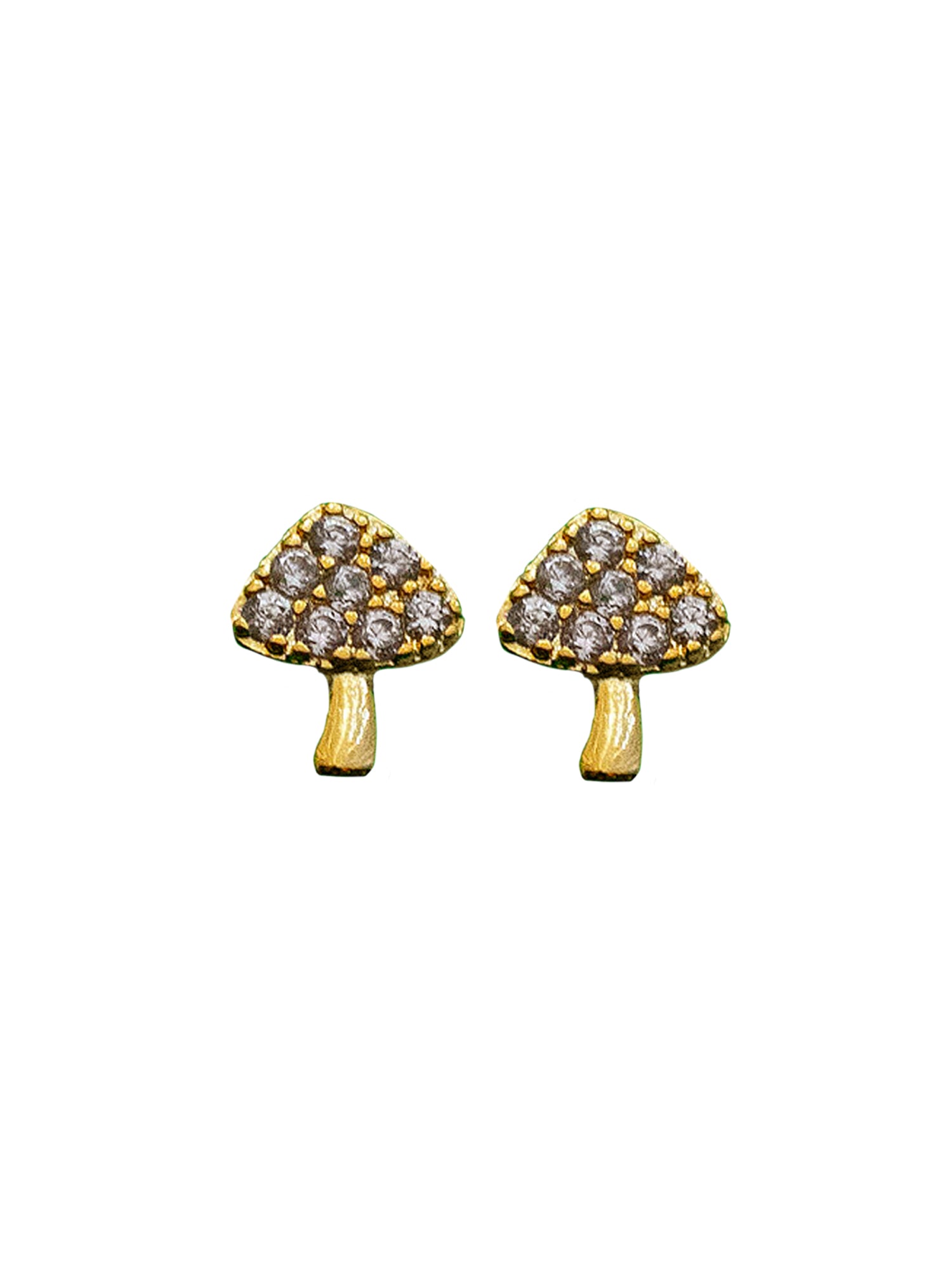 Happy Mushroom Earstuds, S925 - Clear Gemstones, Gold
