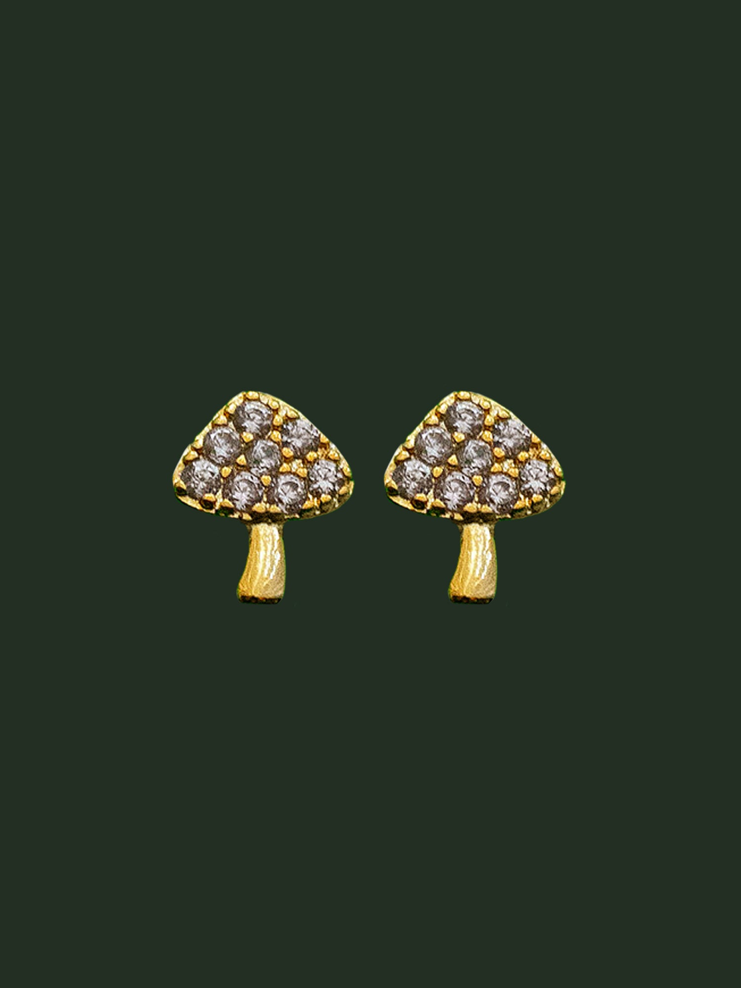 Happy Mushroom Earstuds  S925   Clear Gemstones  Gold3