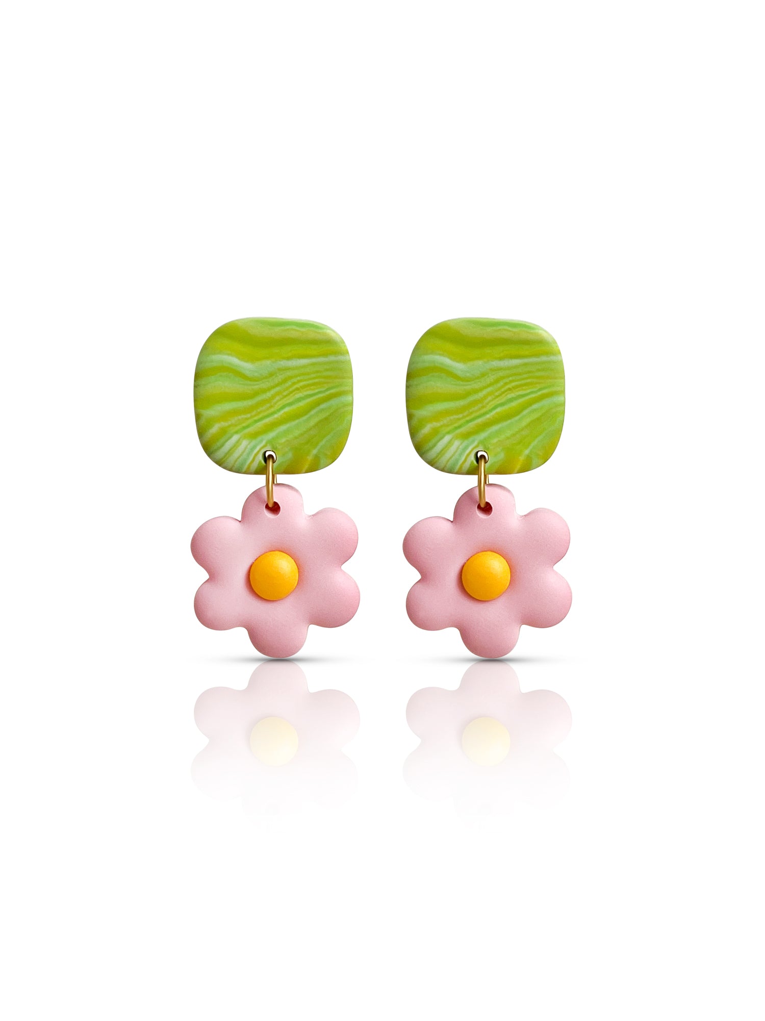 Flower Pop Earrings - Pink/Green