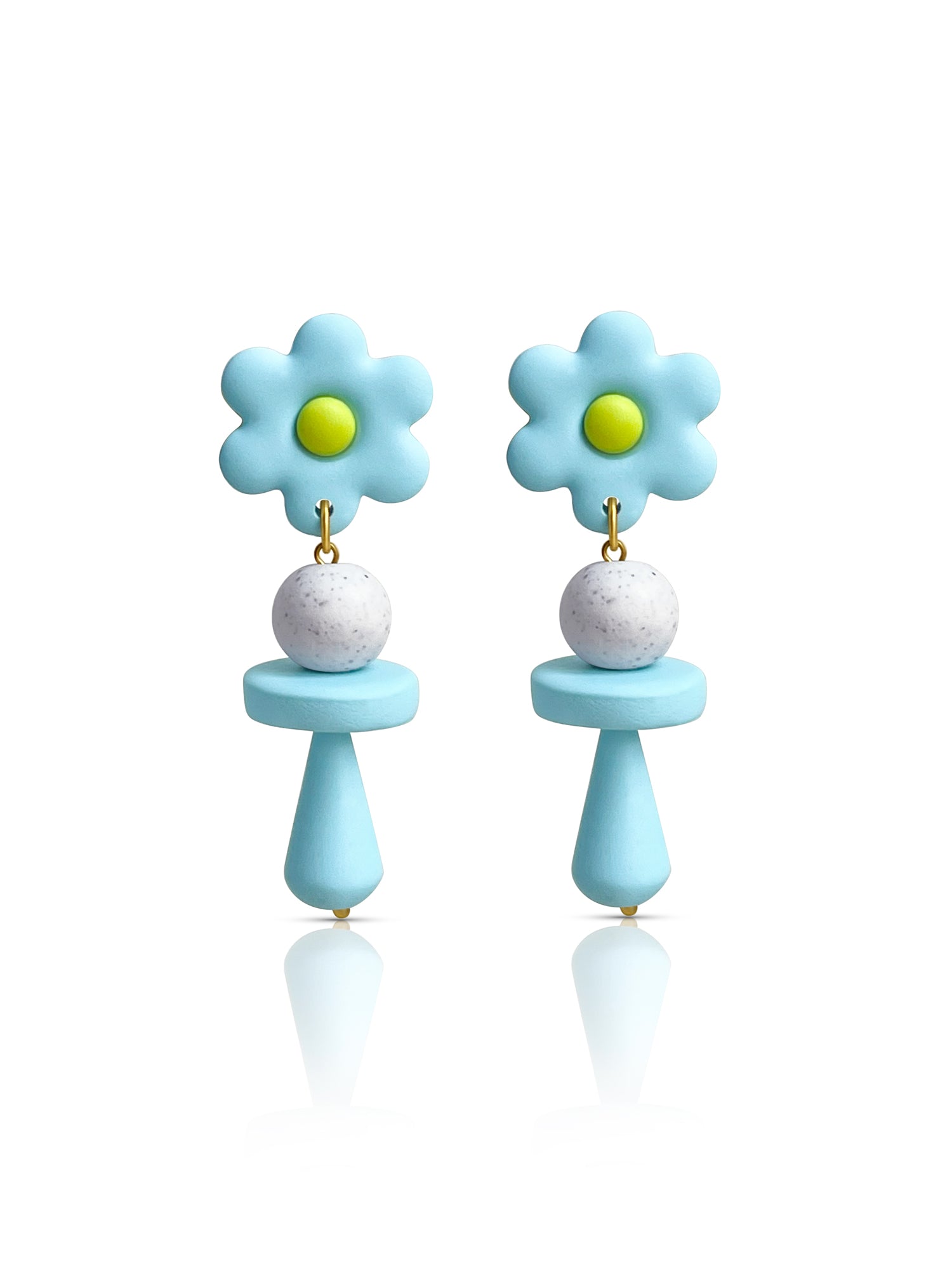 Happy Bloom Flower Drop Earrings - Sky Blue
