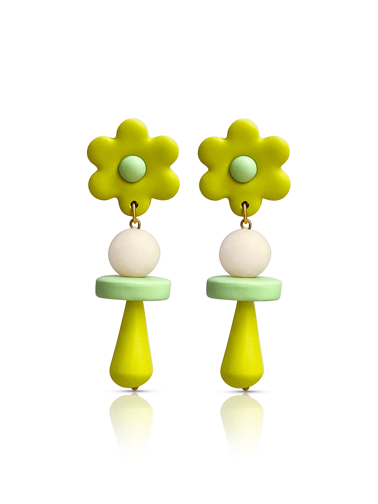 Happy Bloom Flower Drop Earrings - Tea Green