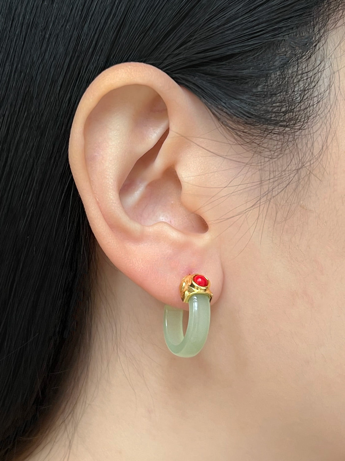 Imperial Jade Hoops - Green