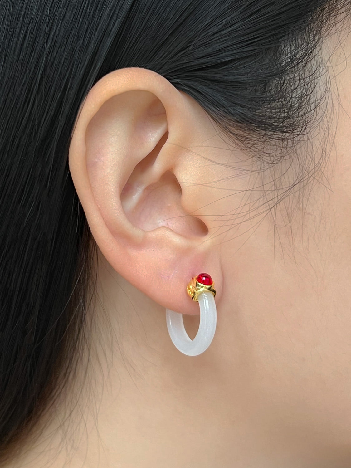 Imperial Jade Hoops - White