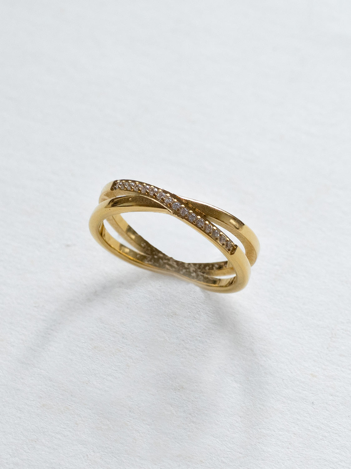 Intersect Ring with Gemstones, Stainless Steel - Gold
