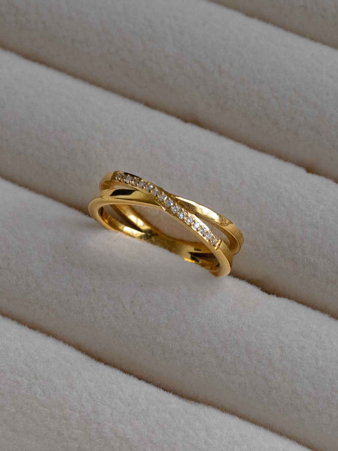 Intersect Ring with Gemstones  Stainless Steel   Gold2