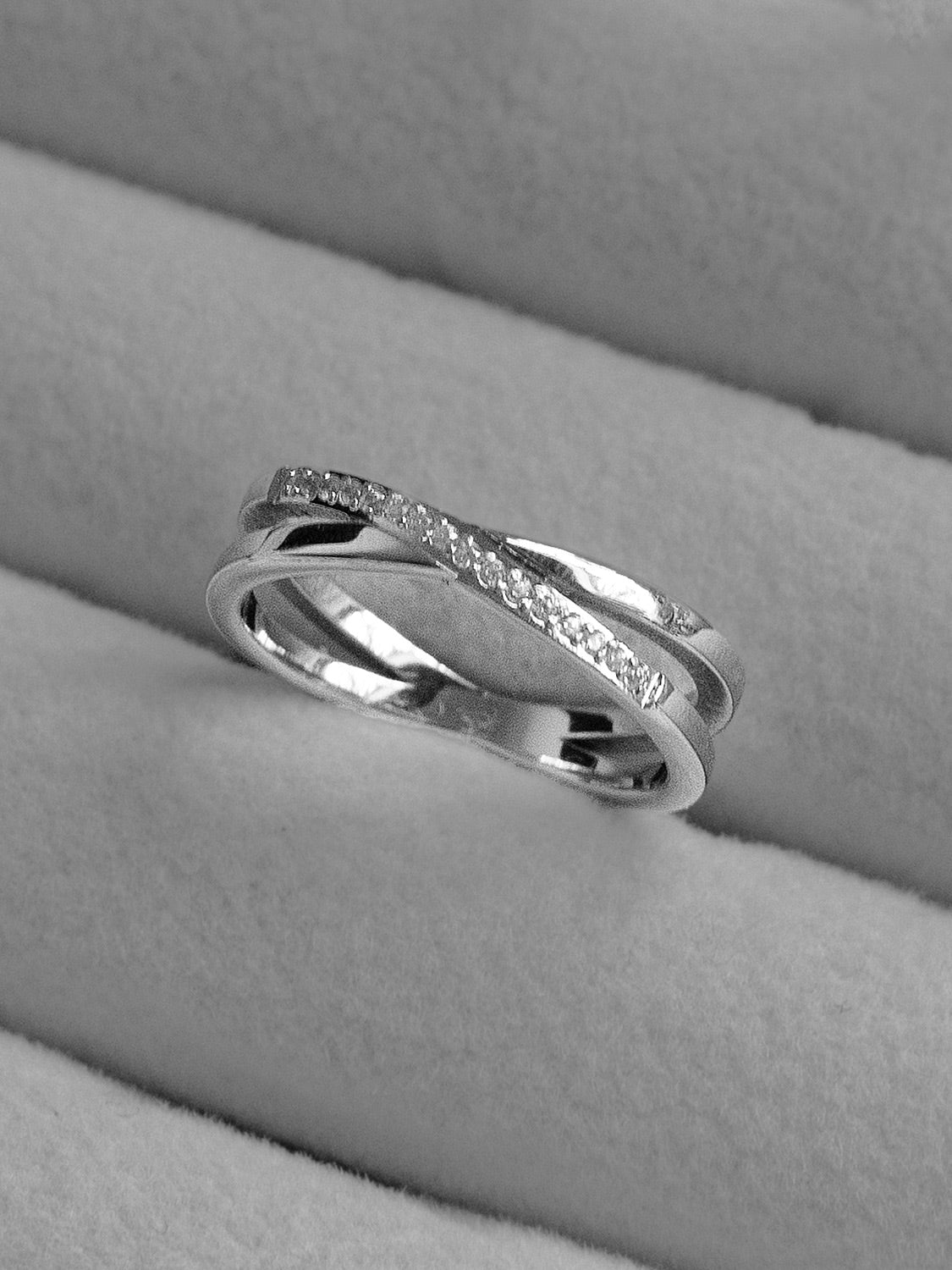 Intersect Ring with Gemstones  Stainless Steel   Silver