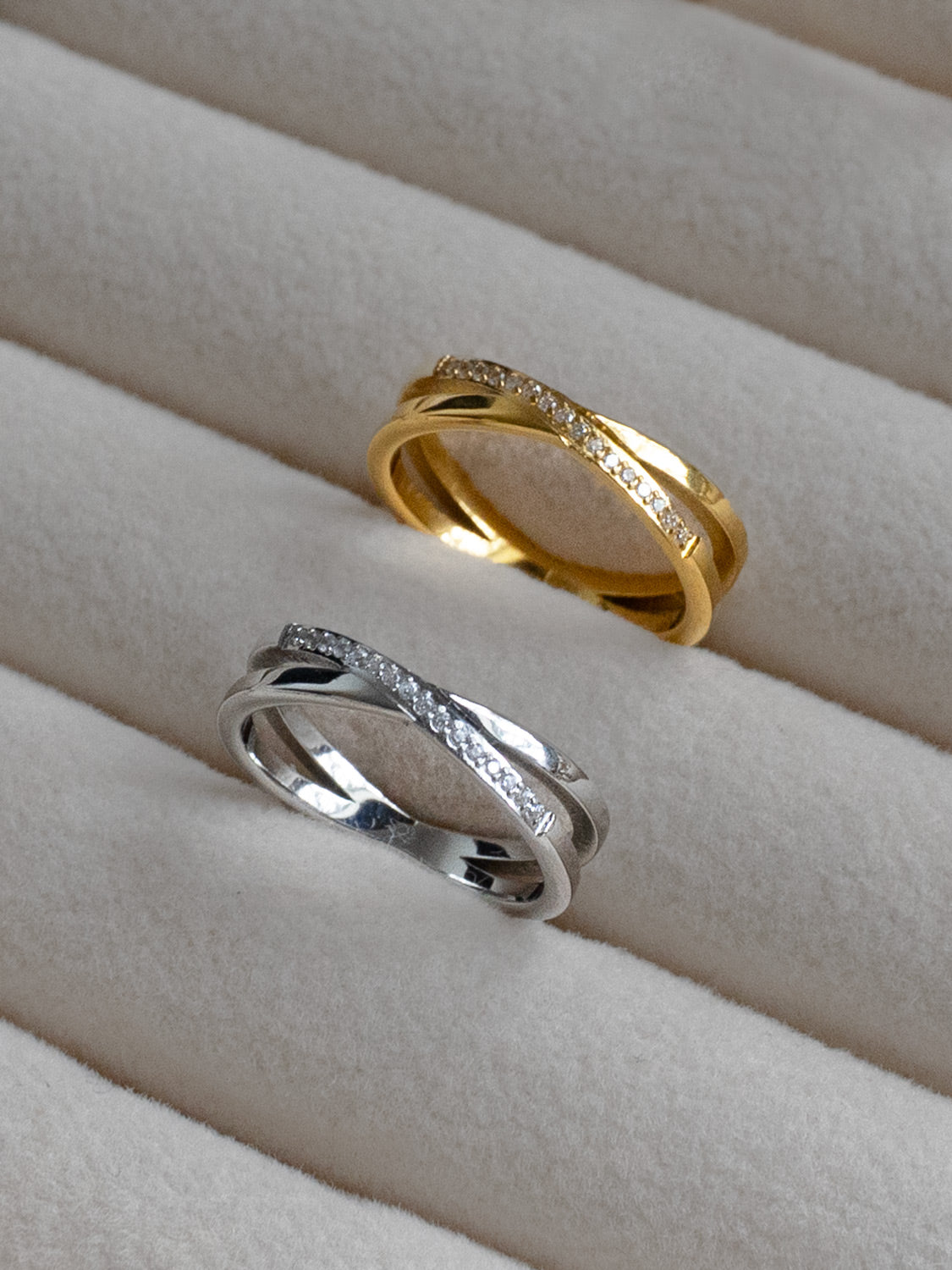 Intersect Ring with Gemstones  Stainless Steel   Silver  Gold