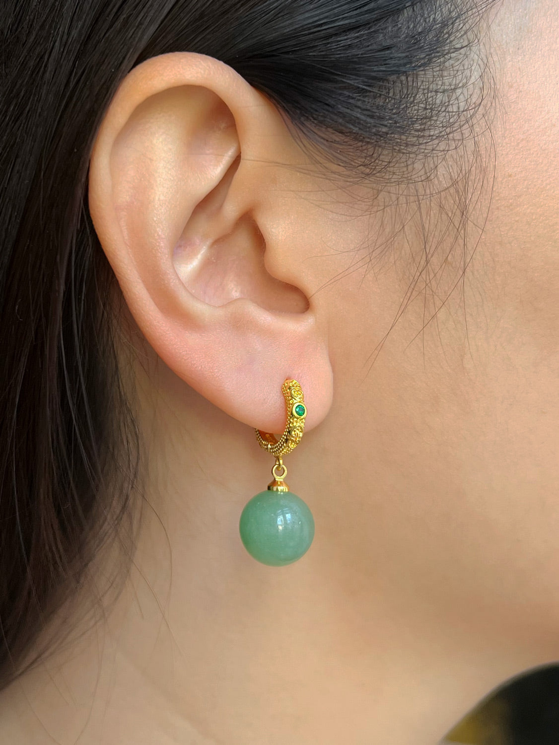 Intricate Huggies, S925 - Gold, Green Aventurine