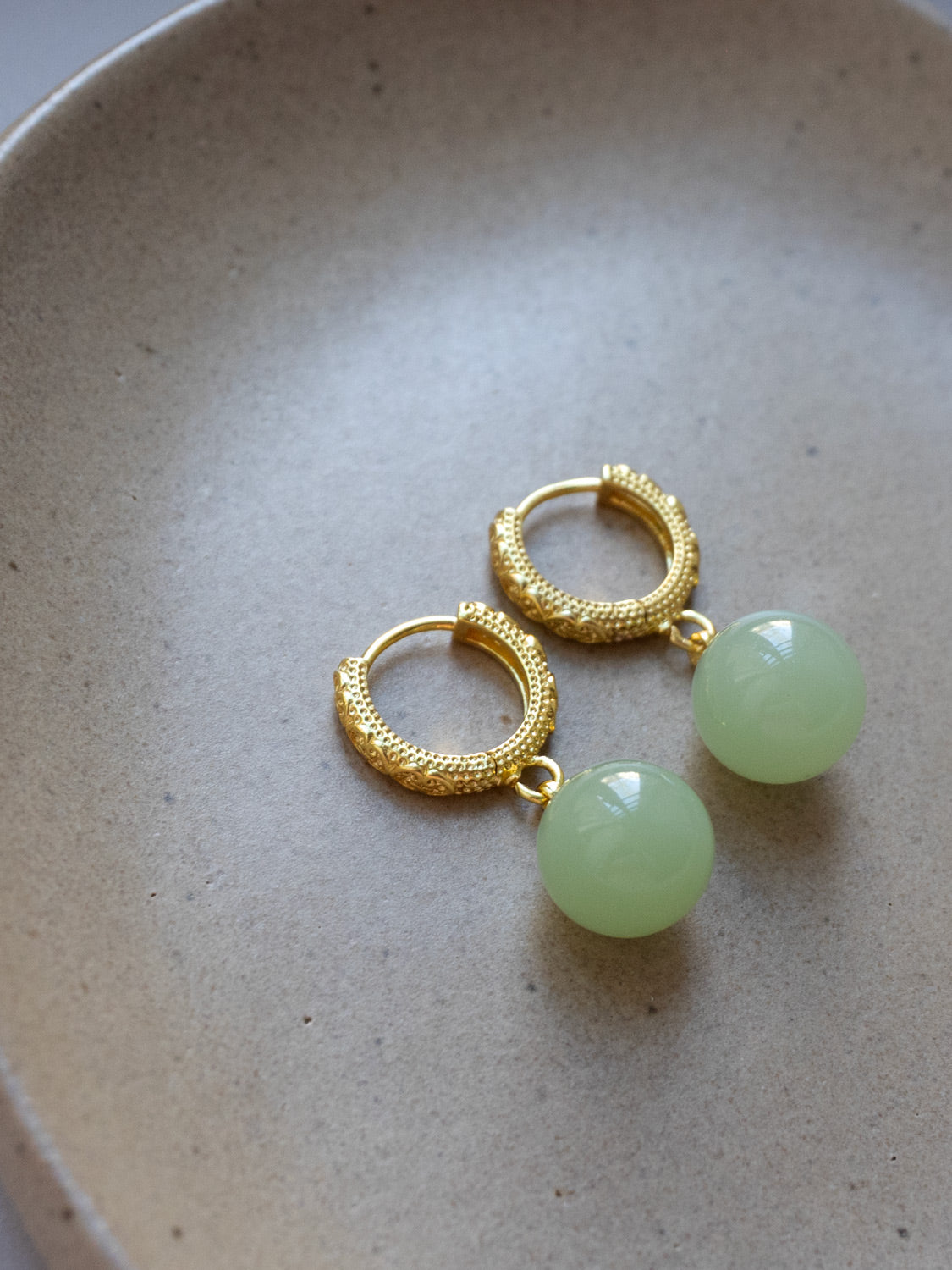 Intricate Huggies, S925 - Gold, Light Green Jade