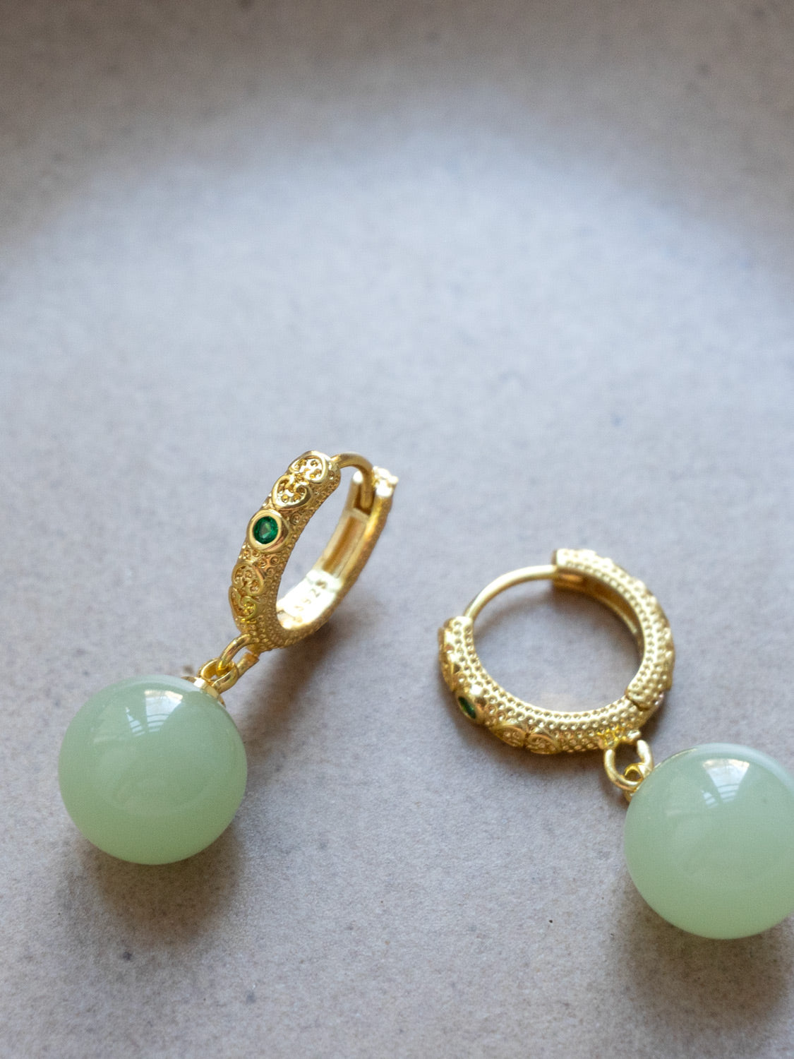 Intricate Huggies, S925 - Gold, Light Green Jade