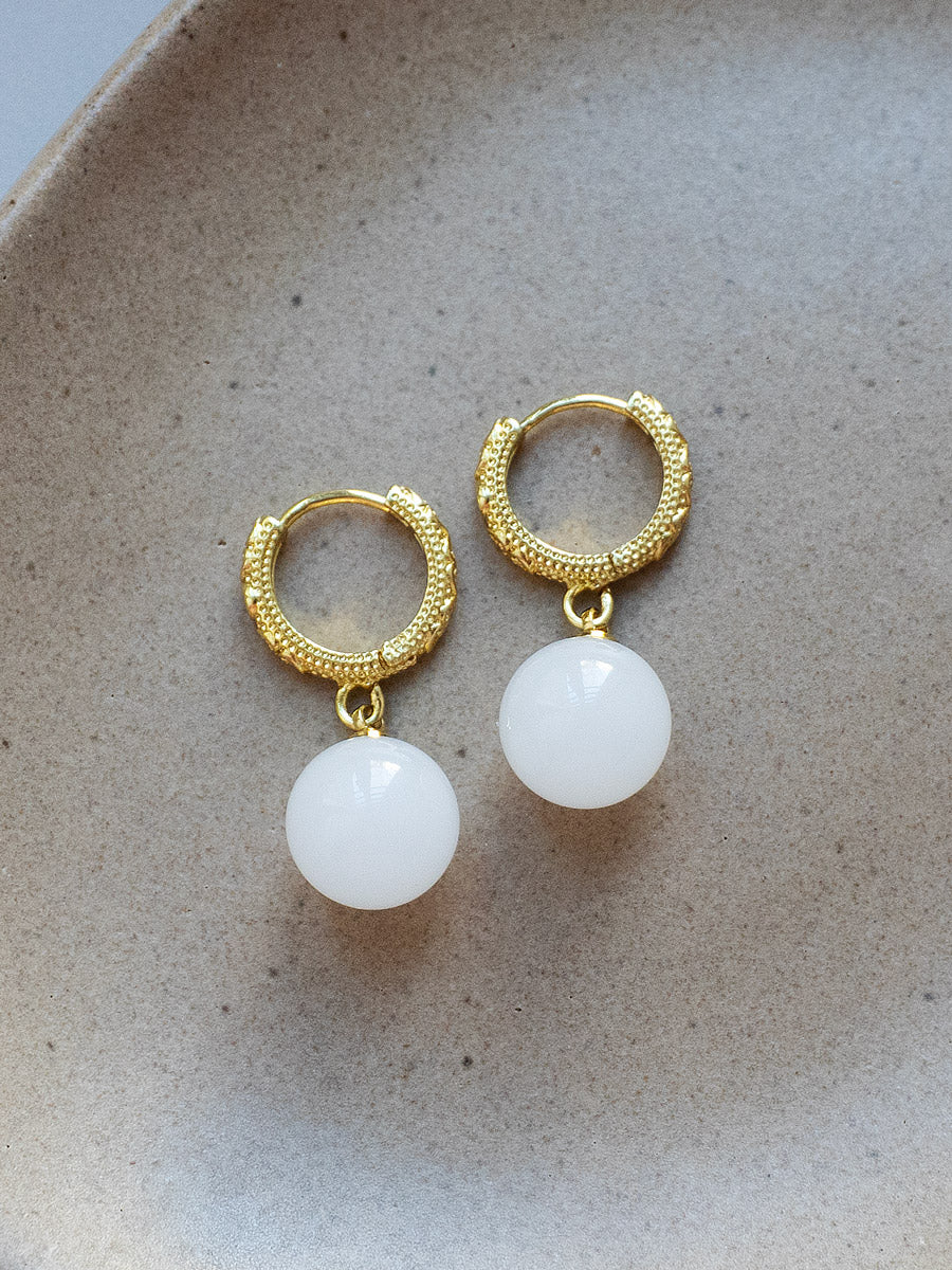 Intricate Huggies, S925 - Gold, White Jade