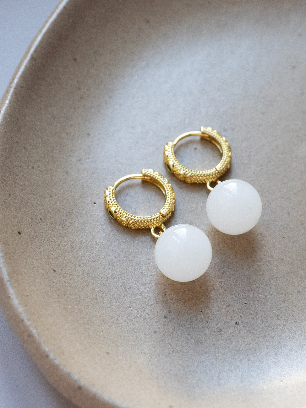 Intricate Huggies, S925 - Gold, White Jade