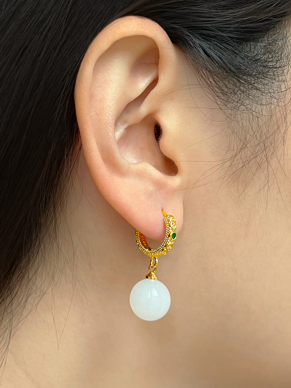 Intricate Huggies, S925 - Gold, White Jade