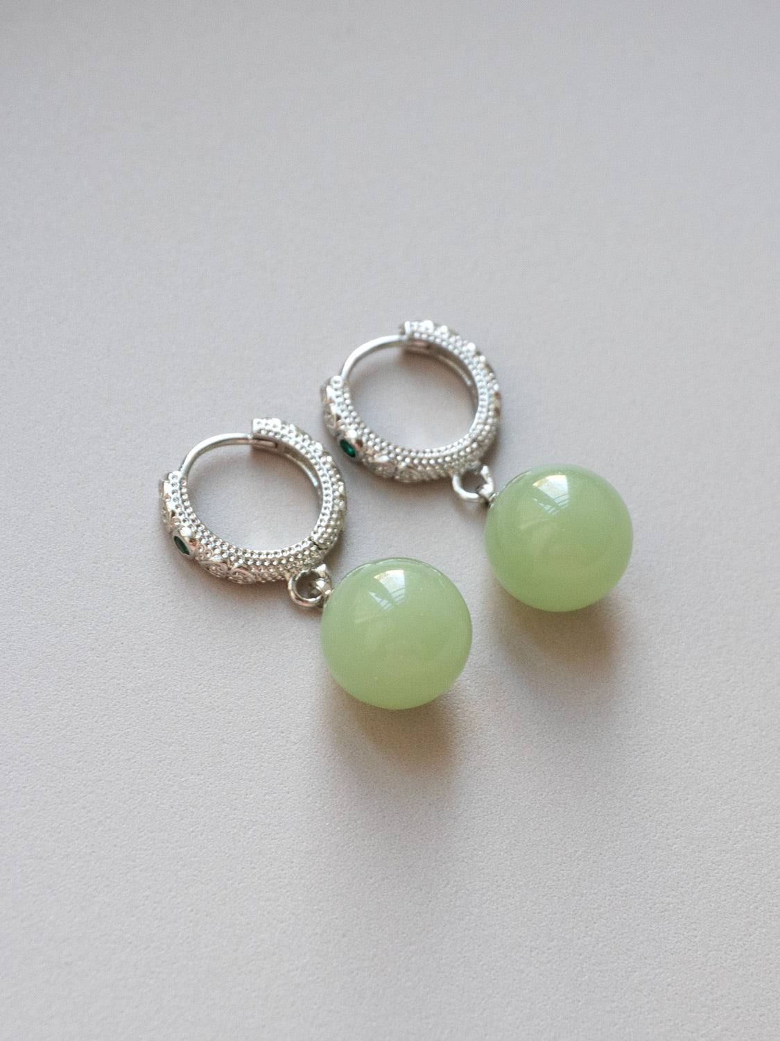 Intricate Huggies, S925 - Silver, Light Green Jade