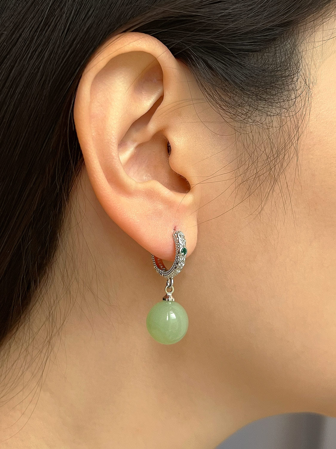 Intricate Huggies, S925 - Silver, Light Green Jade
