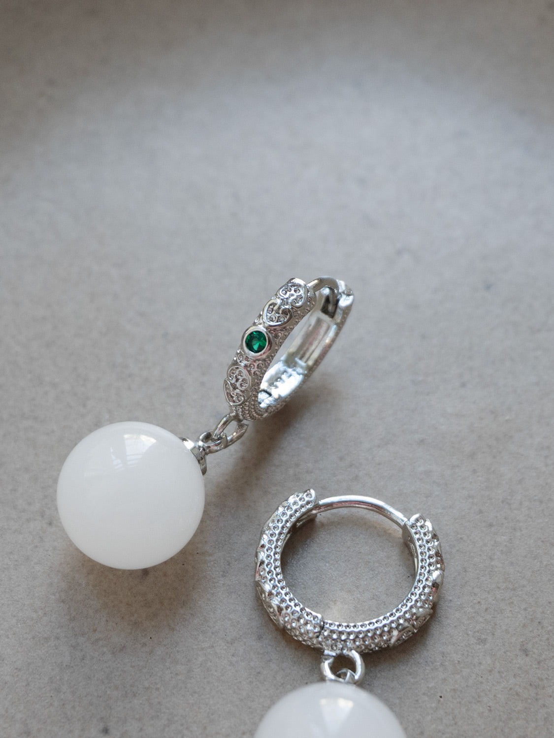 Intricate Huggies, S925 - Silver, Light Green Jade