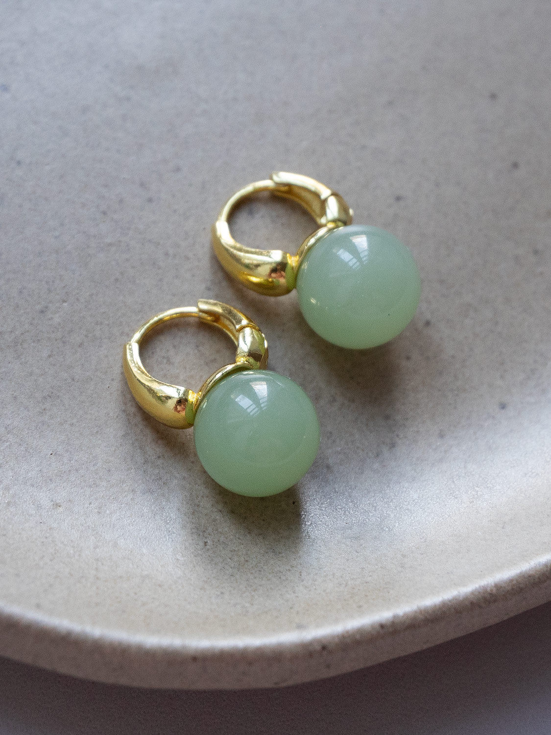 Jade Ball Mini Hoops  S925   Gold  Light Green2