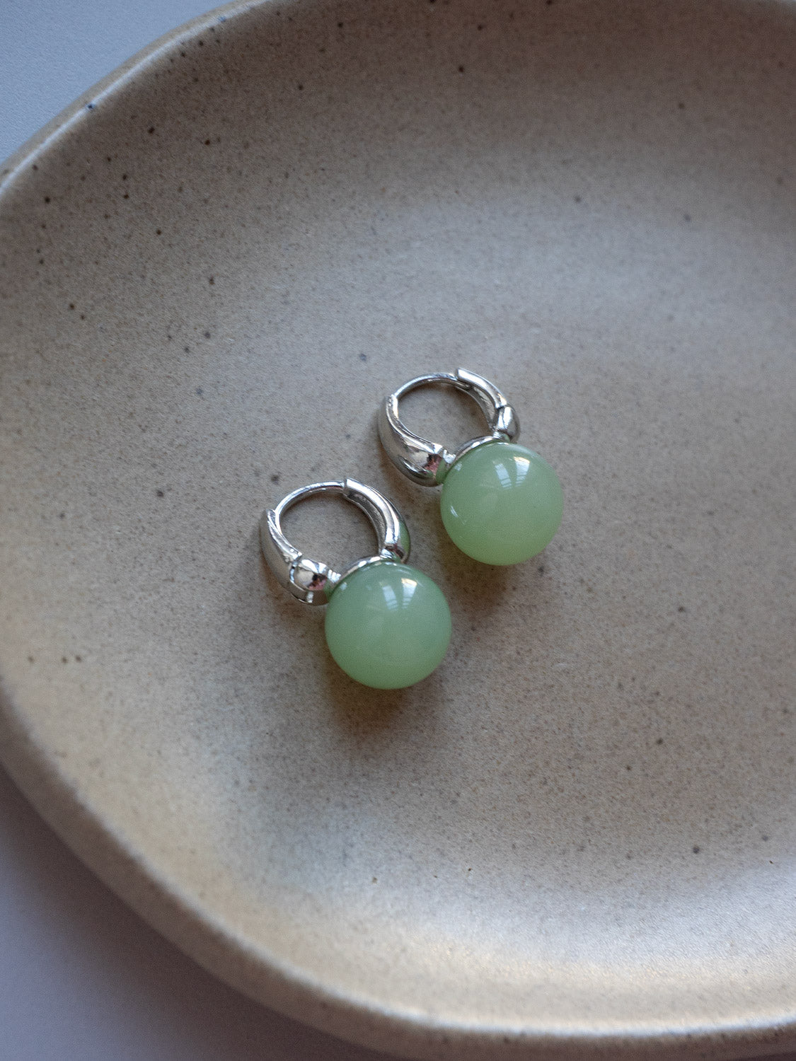 Jade Ball Mini Hoops  S925   Silver  Light Green2