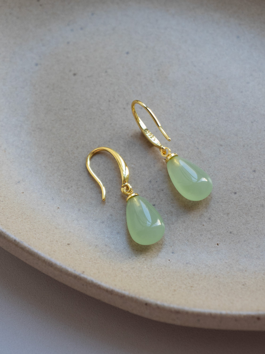Jade Droplet Earrings, S925 - Gold
