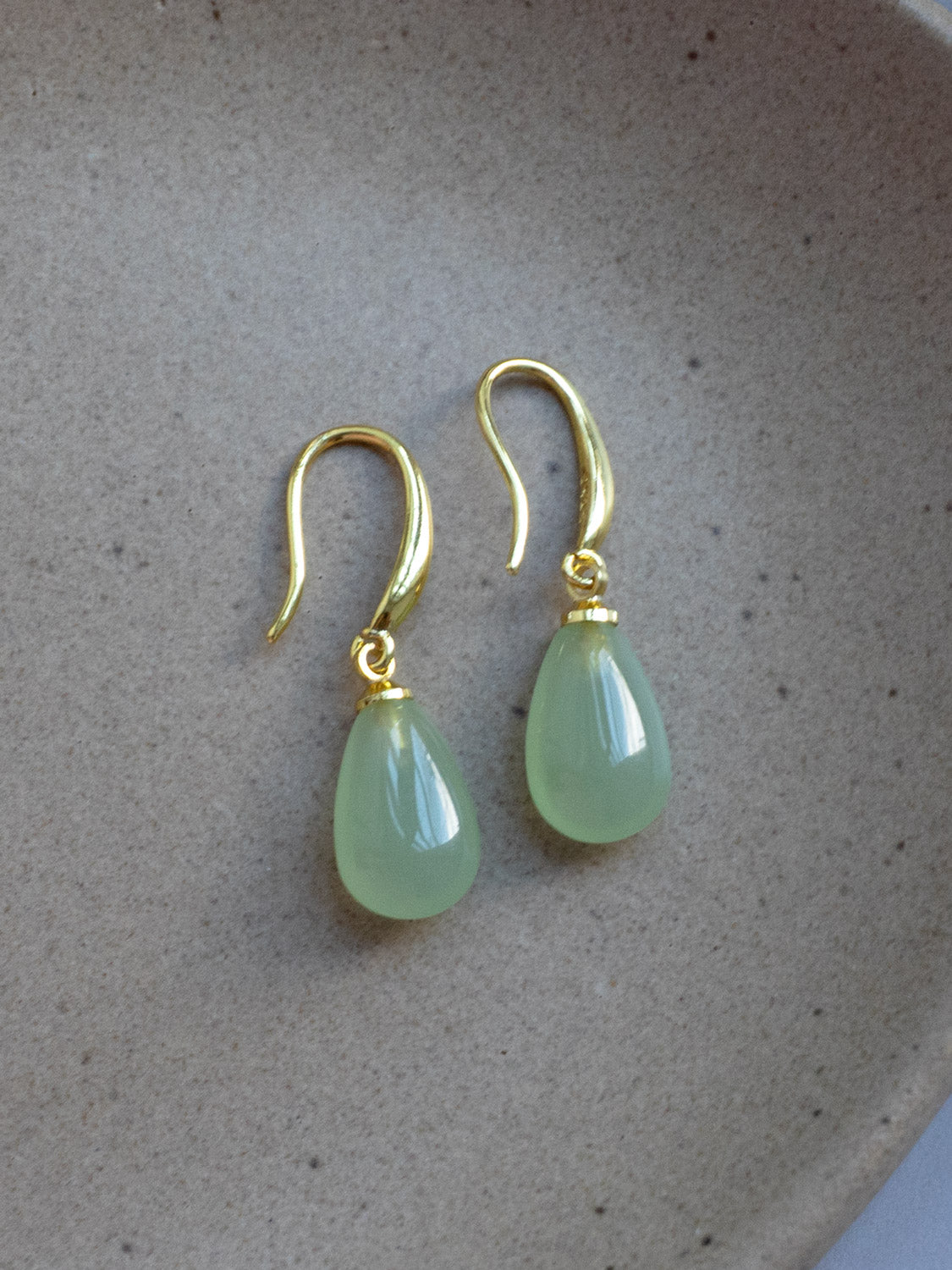 Jade Droplet Earrings, S925 - Gold