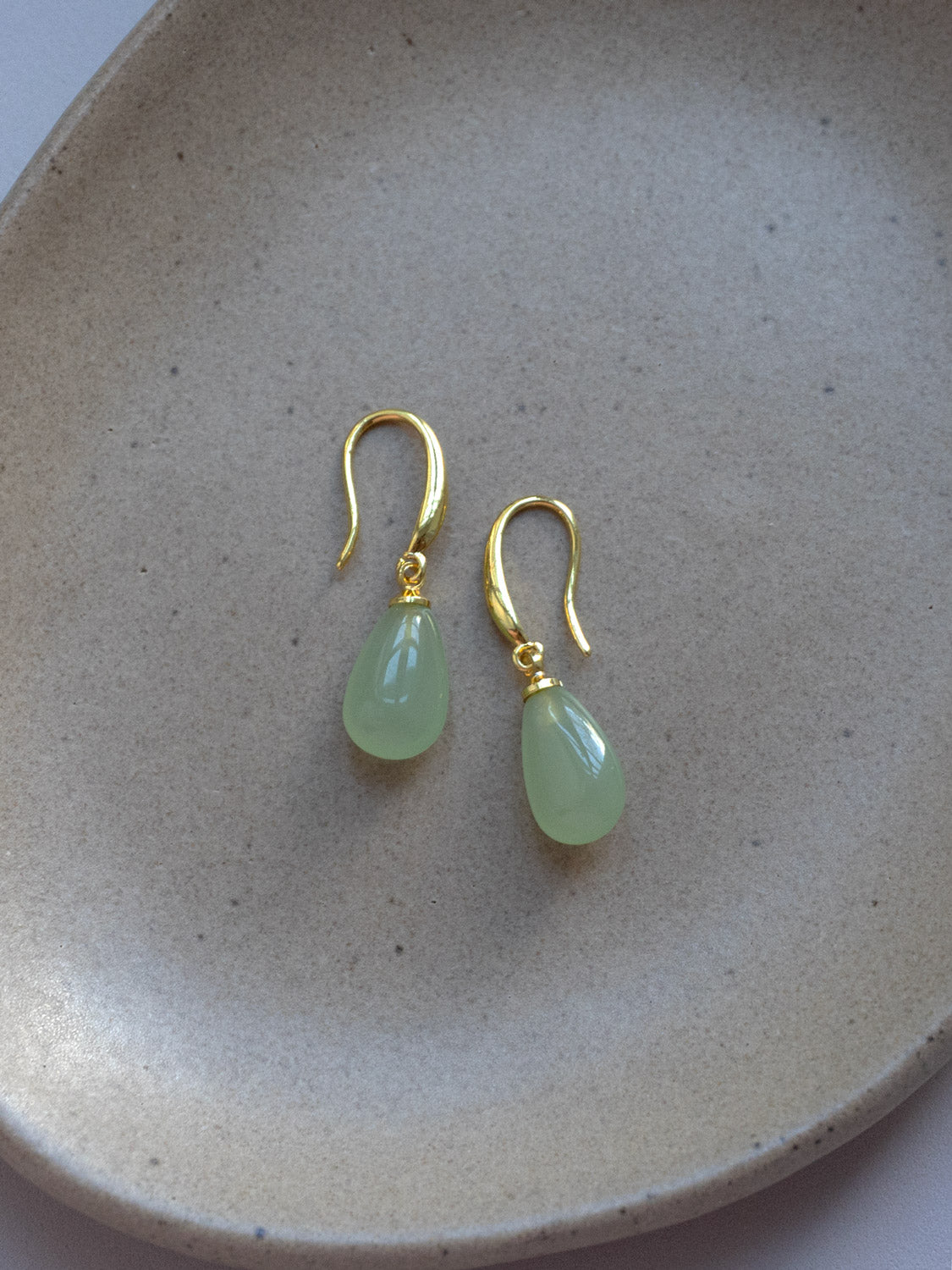 Jade Droplet Earrings, S925 - Gold