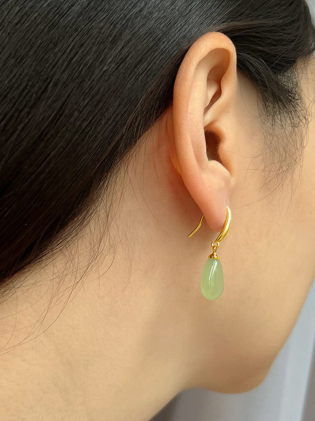 Jade Droplet Earrings, S925 - Gold
