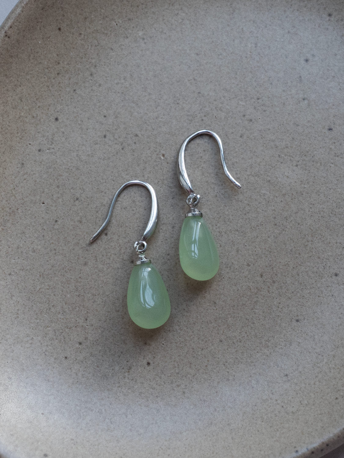 Jade Droplet Earrings, S925 - Silver