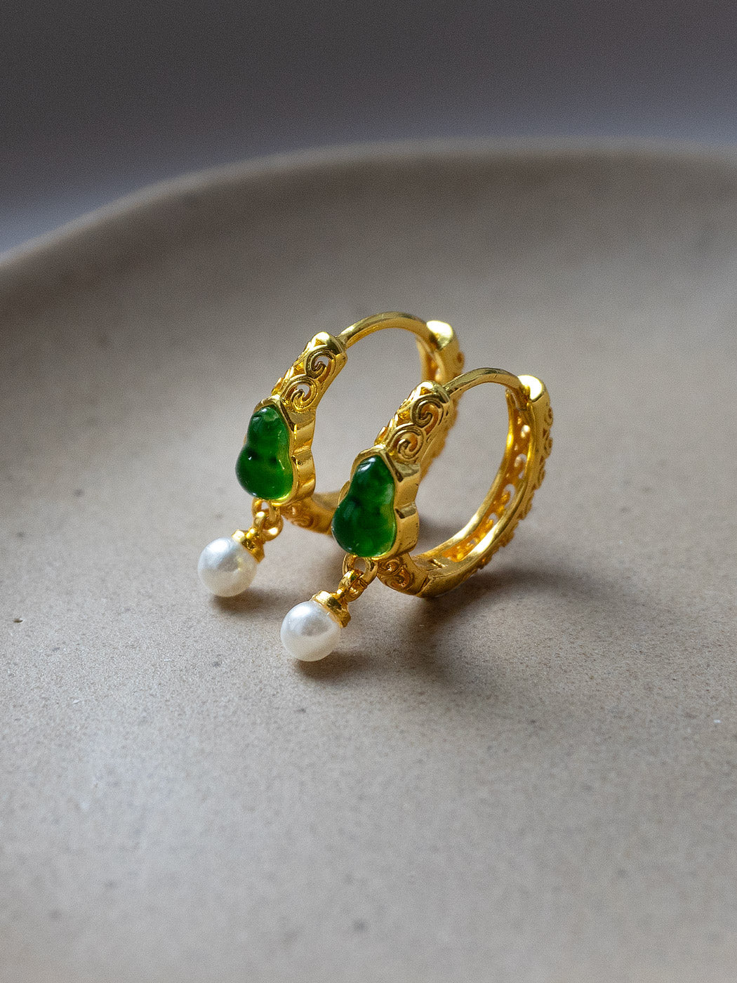 Jade Gourd Hoops with Pearl2