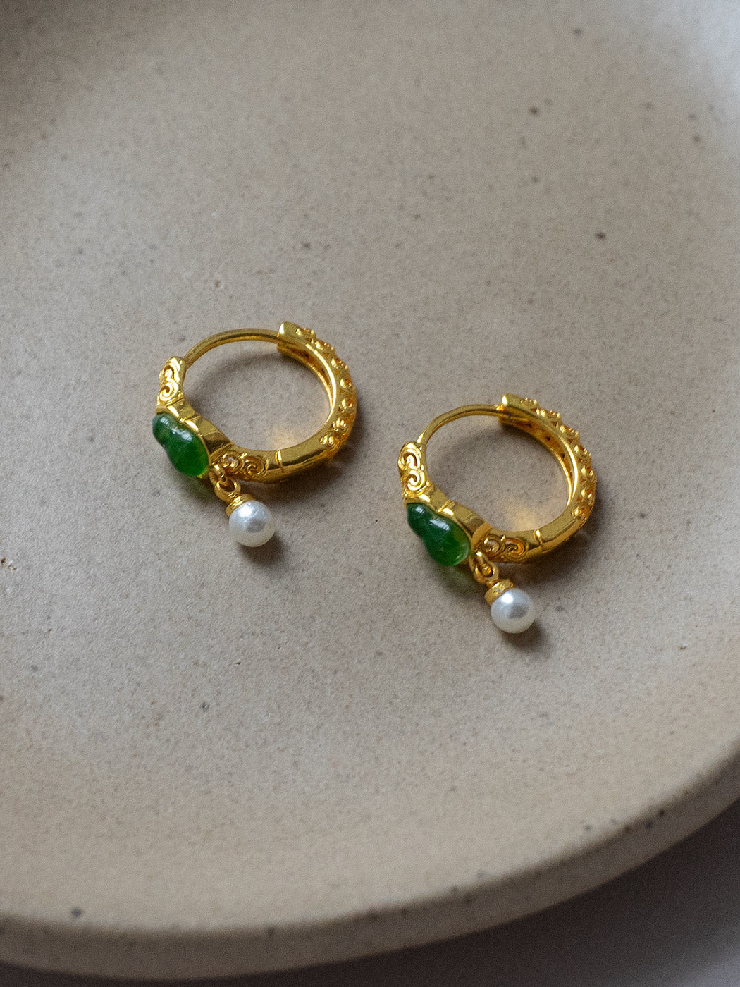 Jade Gourd Hoops with Pearl3