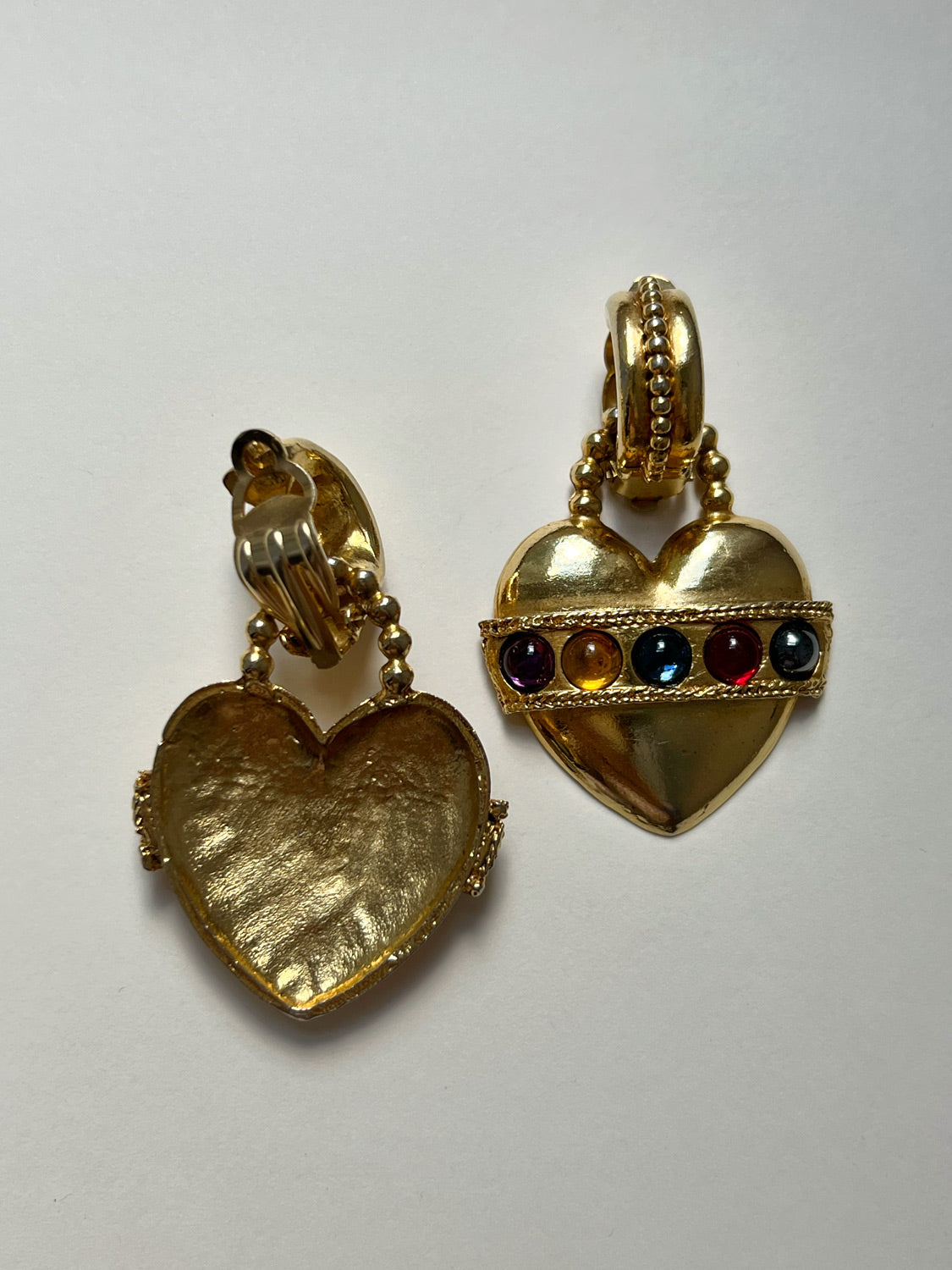 Large Baroque Heart with Gemstones Clip-Ons (Vintage)